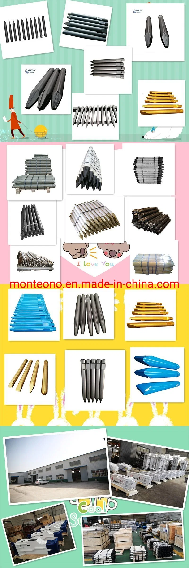 Jthb150/Jthb310/Jthb350 Rock Chisel Wedge Conical Blunt Moil Point Chisel for Hydraulic Breaker of Komats Excavator